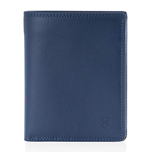 VON HEESEN Echtleder Geldbeutel – Made in Europe – Geräumige Geldbörse mit Münzfach (Blau)