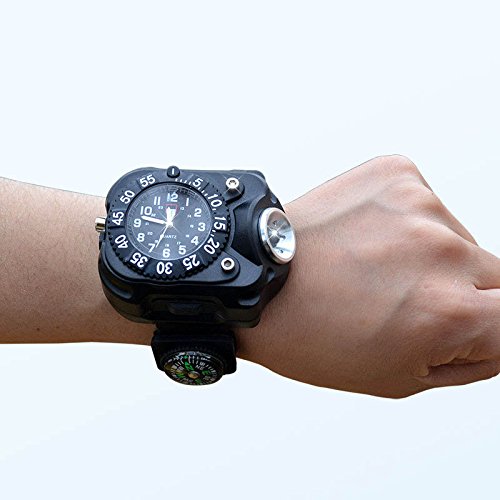 Yiwa Outdoor Sport Nachladbare Herren Armbanduhr Wasserdichte Wristband Lampe 3 in 1 Super Bright Fackel Lichter Kompass LED Uhr Taschenlampe