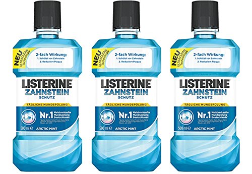 LISTERINE Zahnsteinschutz – Mundspülung ohne Fluorid – Für natürlich schöne Zähne – 3er Pack (3 x 500 ml)