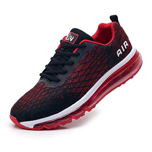 TORISKY Sneaker Herren Damen Sportschuhe Air Cushion Schuhe Laufschuhe Luftkissen Turnschuhe Fitness Gym Leichtes Bequem（8998-BK/Red42）