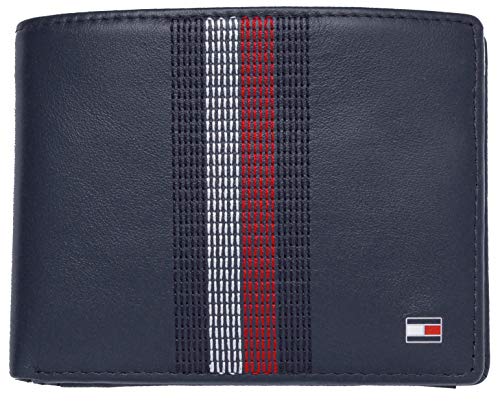 Tommy Hilfiger Herren Stitched Leather Extra Cc & Coin Münzbörse, Blau (Sky Captain), 2.5x10x12.8 cm