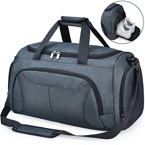 NUBILY Sporttasche Herren Reisetasche Weekender mit Schuhfach Große Wasserdicht Fitnesstasche Trainingstasche Gym Sport Tasche Handgepäck für Männer und Frauen 40L Grau-Blau