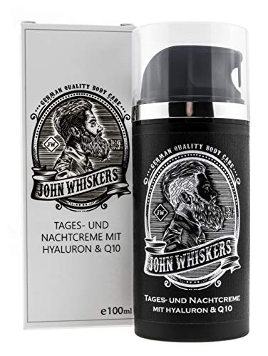 John Whiskers Tages- und Nachtcreme – Made in Germany – mit Hyaluron und Q10 – Gesichtspflege für Männer