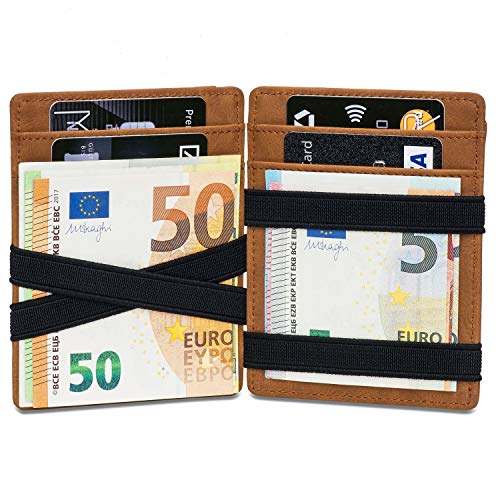 Noah Noir Magic Wallet mit Münzfach – TÜV Geprüfter RFID Schutz (8 Kartenfächer) Magischer Geldbeutel mit Geschenkbox (Hellbraun)