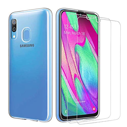 iLieber Samsung Galaxy A40 Hülle + Panzerglas,[1 Hülle + 2 Panzerglas] Schutzhülle Handyhülle Kratzfeste Soft TPU Bumper Case Cover,[2 Pack] 9H Panzerglas Hartglas Glas für Samsung Galaxy A40