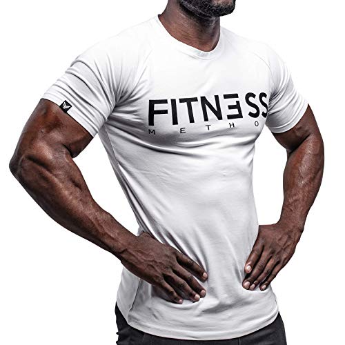 Fitness Method, Sport T-Shirt Herren, Slim-Fit Shirt bequem & hochwertig Männer, Rundhals & Tailliert, Training & Freizeit, Gym & Casual Workout Mann, 95% Baumwolle, 5% Elastan, (Weiß-Schwarz, XL)