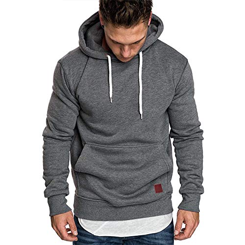 Herren Sweatshirt Kapuzenpullover Pullover Hoodie Hoher Kapuzenansatz Känguru-Tasche Gerippte Ärmel und Abschlussbündchen Sweatjacke Casual Streetwear Basic Style, Dunkelgrau, M