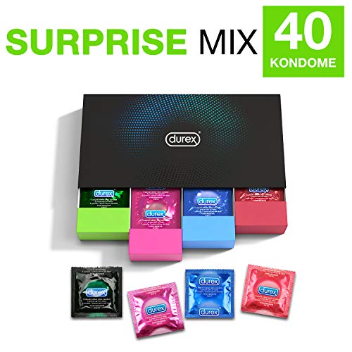 Durex Surprise Me Kondome in stylischer Box – Aufregende Vielfalt, praktisch & diskret verpackt – für sicheren Sex & extra Stimulation – 40er Großpackung (1 x 40 Stück)