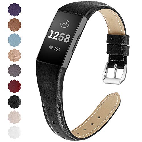 KIMILAR Armbänder Kompatibel mit Fitbit Charge 3 Armband Leder,Ersatzband Zweifarbig Band Uhrenarmband für Fitbit Charge 3 / Special Edition Fitness Tracker Damen Herren -Schwarz,L