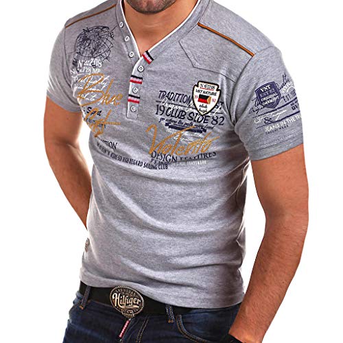 AmyGline Herren T Shirt Top Neu-Männer Frühling Sommer Casual Persönlichkeit Knöpfen Brief Druck Kurzarm T-Shirt Hemd Poloshirt Kurzarmshirt Sweatshirt Pullover Poloshirt Hemd