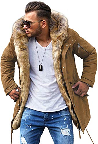 Rello & Reese Winter Parka mit Fell-Imitat Jacke Mantel E-7250 [Braun, XL]