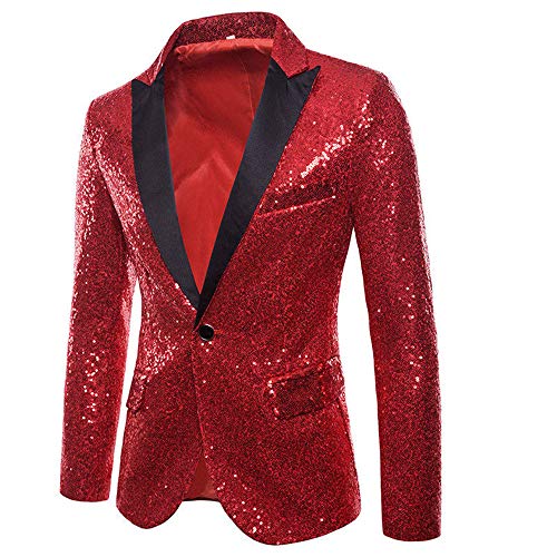 Herren Shiny Pailletten Anzug Multi Farbe und Größe der Männer Hübsche Jacken-Blazer für Nachtklub, Hochzeit, Partei (XLarge, Rot)