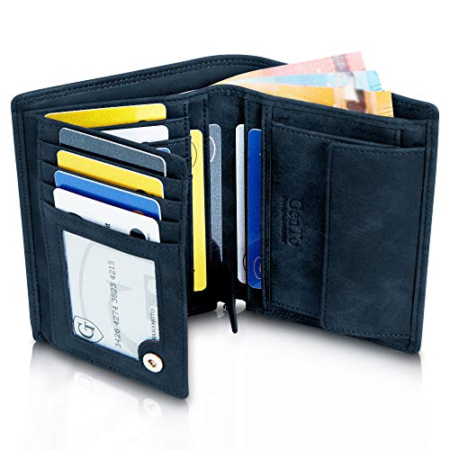 GenTo® Herren Geldbörse Dublin mit Münzfach – TÜV geprüfter RFID NFC Schutz – Geräumiger Geldbeutel im Hochformat – Inklusive Geschenkbox – erhältlich in 6 Farben | Design Germany (Marineblau – Soft)