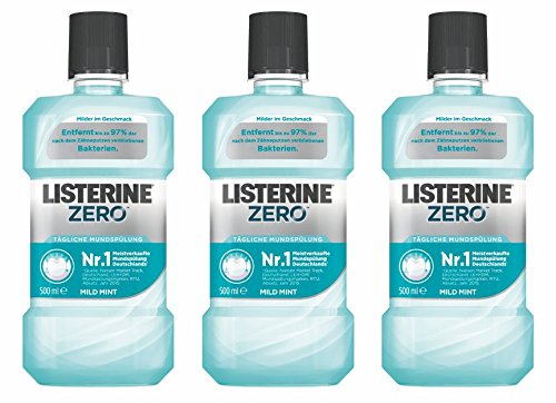 LISTERINE ZERO Mundspülung – Antibakterielle Mundspülung mit milderem Geschmack – 3er Pack (3 x 500ml)
