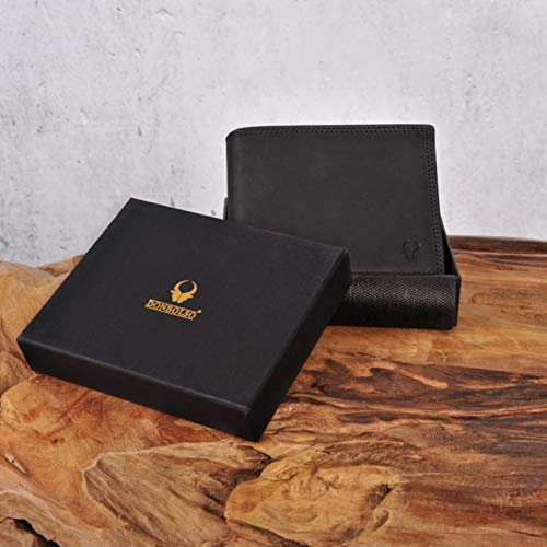 ELBLEDER Herren Geldbörse Leder - Slim Wallet Schwarz 10,2x7,4cm