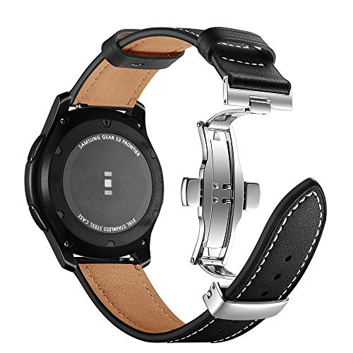 Myada Kompatibel mit Armband Gear S3 Frontier Leder,Armband für Samsung Galaxy Watch 46mm Lederarmband Smartwatch Armband 22mm Armbänder Gear S3 Classic Leder Ersatzband Galaxy Watch Sportarmband