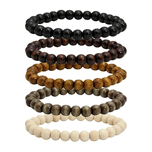 MILAKOO 5 Stück Holz Perlen Armband Armreif für Männer und Frauen elastische 8MM Perle