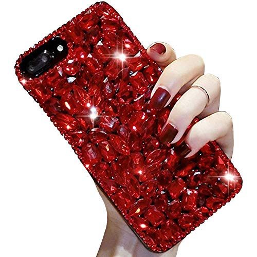 LCHDA iPhone 7 8 Diamant Hülle,Handyhülle Apple iPhone 7 8 Glitzer Rot Strass Bling Bling Case Glänzend Durchsichtig Kristall Steine Silikon Hardcase Schutzhülle