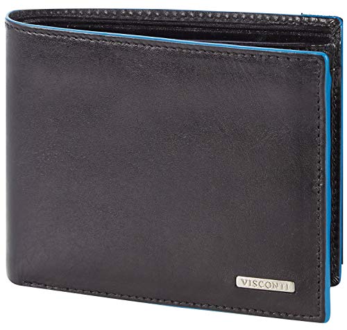 Visconti Trifold Leder Herren Geldbörse mit RFID Schutz Portemonnaie Männer Geldbeutel Portmonaise Portmonee Geldtasche Brieftasche Alps Schwarz/Blau