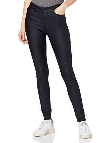 VERO MODA Damen Vmseven Nw S.Slim Smooth Coated Pants Hose, Schwarz (Black), 38/L32 (Herstellergröße: M)