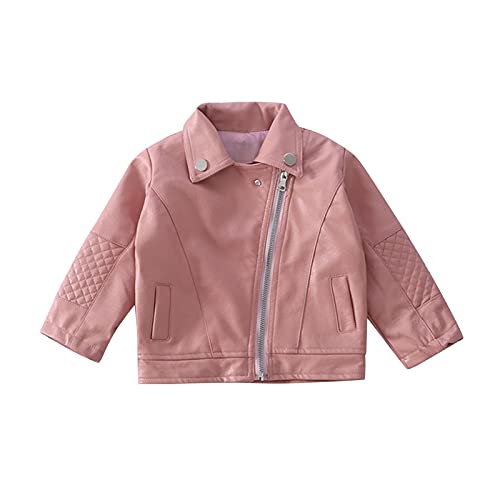 Jungen Mädchen Lederjacke Kinder Kragen Revers Motorrad Bikerjacke aus Kunstleder Vintage Kurz Winterjacke Freizeitjacke Übergangsjacke Windbreaker