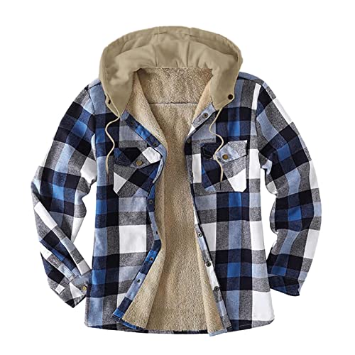 BIBOKAOKE Kariert Winterhemd Herren Kapuzenjacke Ubergangsjacke mit abzippbarer Kapuze: Zipper Jacke Outdoor Wintermantel Hoodie Innenfutter Fliegerjacke Herbst Winter Cargo Jacke Windbreaker Mantel