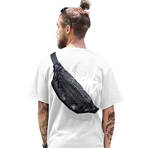 Handy Große Gürteltasche Bauchtasche Hüfttasche Damen Herren Sport Schwarz Wasserdicht Gurttasche für Reise iPhone Arbeiter Camping Wandern Fitness Fahrrad Jagd (Schwarz Tarnung)