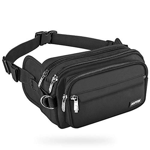 AGPTEK Bauchtasche für Herren und Damen, wasserdichte Gürteltasche mit 5 Einzelfächern, Hüfttaschen für Hundespaziergänge, Reise, Wanderung und Outdoor-Aktivität, Schwarz