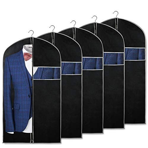 Syeeiex Kleidersack für die Aufbewahrung, 60x101cm Kleidersäcke mit Transparent Fenster für Jacke, Anzüge, Hemden, 5 Stück