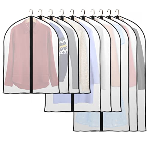 Kleidersack, Kleidersäcke mit Reißverschluss 10 Stück Hemden und Anzug Mottensicher Schutzhülle, Kleiderhüllen Transparent Lang für Kleider & Mäntel,Atmungsaktiv Abendkleid Brautkleid Garment Bag