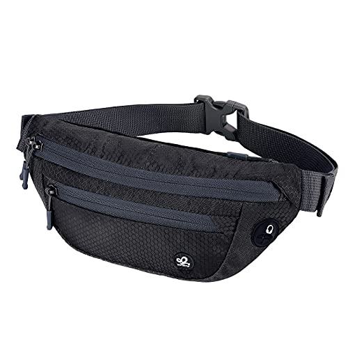 WATERFLY Gürteltasche Bauchtasche Hüfttasche Klein Stylisch Flach Dünn Hip Waist Fanny Pack Damen und Herren für Sport Reise Wandern Laufen Joggen MTB Schwarz