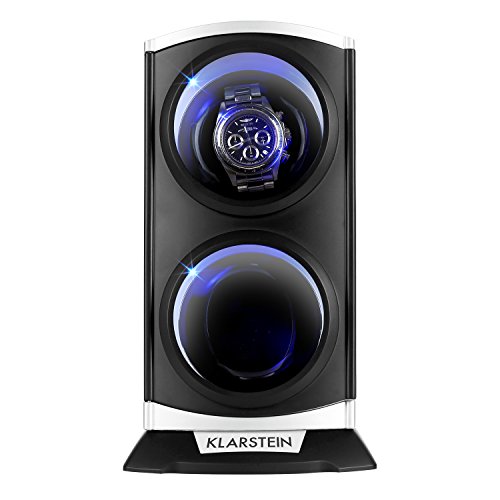 Klarstein Uhrenbeweger, Automatik-Uhrenbeweger, Watch Winder, Uhrenbeweger für Automatikuhren, Automatischer Uhrenbeweger, Platz für 2 Uhren, LED Beleuchtung, 3 Drehmodi, 4 Rotation, Schwarz-Blau