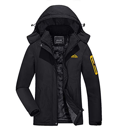 KEFITEVD Outdoorjacke Damen Winter Kapuzenjacke Warm Gefüttert Winterparka Atmungsaktiv Softshell Jacke Wasserdicht Jagdjacke Outdoor Arbeitsjacke Schwarz L