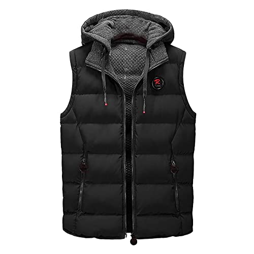 Generisch Weste Herren,-Wärmeweste Outdoor Herbst Und Winter Stehkragen Reißverschluss Einfache Volltonfarbe Thermo Daunenweste Baumwollweste Mit Taschen Hut Wellensteyn Jacke Leichte (3XL, Black)