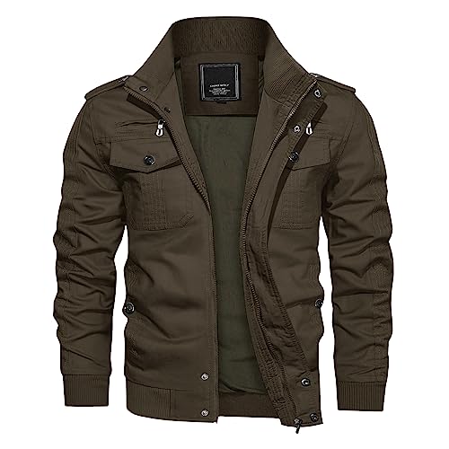 KEFITEVD Übergangsjacke Herren Stehkragen Jacke Arbeitsjacke Männer Cargo Jacke Übergang Sommerjacke Outdoor Jacke Freizeitjacke Kaffee XL
