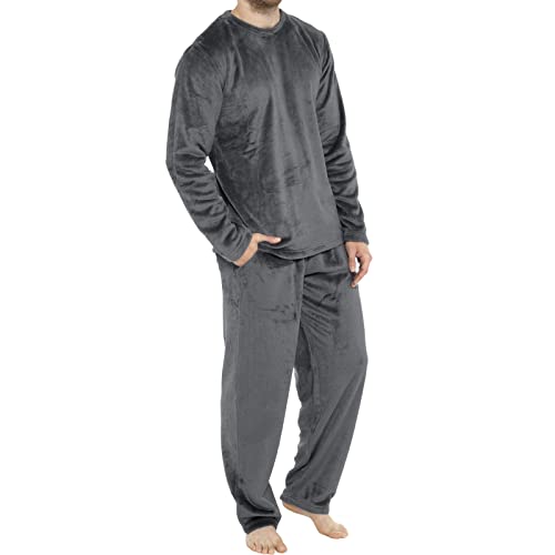 Duohropke Herren Schlafanzug Flanell Hausanzug Winter Pyjama Set Lang Zweiteiliger Schlafanzug mit Kapuze
