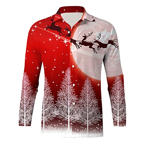 Weihnachtshemd Herren 3D Graphic Lustige Weihnachten Hawaii Hemd Freizeithemd Kostüm Christmas Shirt Festival Party Xmas Button Down Langarmshirts Männer Langarm Hemden Weihnachten Shirt
