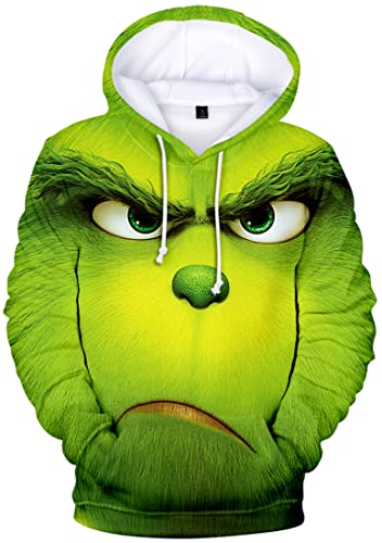 EUDOLAH Herren Kapuzenpullover 3D Druck Weihnachten Hooded X-Mas Langarm Hoodie Kordelzug Sweatshirt 00Grün L