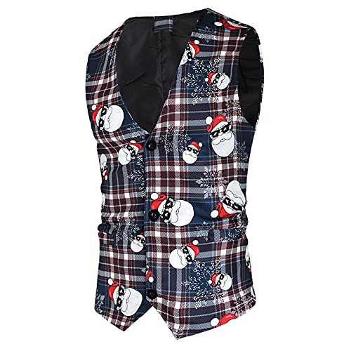 Weihnachtsweste Herren Weihnachten Anzugweste Lustig Weste Christmas Festlich Santa Party Hochzeit Ärmellose Slim Fit Fischgrätweste Anzug Weste Weihnachten Westen Vest Jacke Mantel