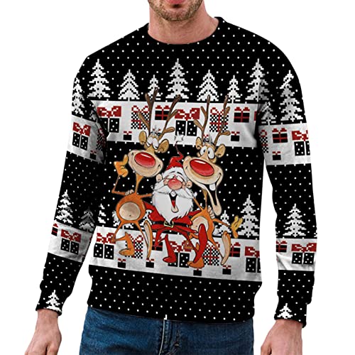 Herren Weihnachtspullover Sweatshirt Pullover Rundhals Herbst Winter Langarmshirt Modern Sweater mit Weihnachtsdruck Männer Party Style Langarmshirt Pulli