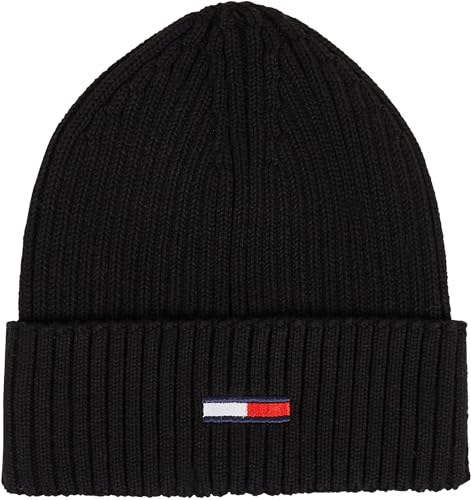 Tommy Jeans Herren Strickmütze Flag Rib Beanie Wintermütze, Schwarz (Black), Onesize