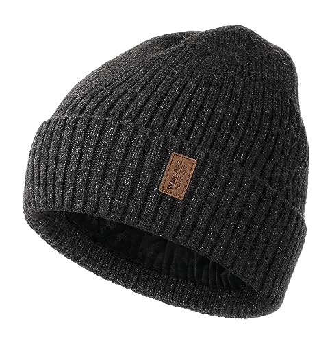 Wmcaps Mütze Herren Winter, Thermo Strickmützen für Herren, Warme Fleece Laufmütze Beanie Damen Herrenmütze Winter, Winddichte Wintermütze Männer Unisex-Mütze (Dunkelgrau)