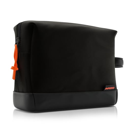 IMPERIO Kulturbeutel für Damen, Herren & Kinder – Stylische Design Kosmetiktasche aus strapazierfähigem Premium Canvas & veganem Kunstleder – wasserdicht mit 5 Liter Stauraum (Schwarz)